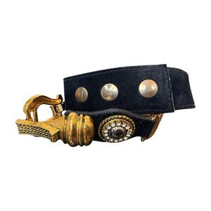 Vintage Cache Suede Belt Gold Hardware Rhinestone Studded Y2K Western Glam Belt